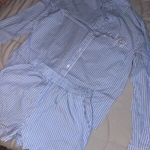 WIFEY Blue & White Striped Pajama Set